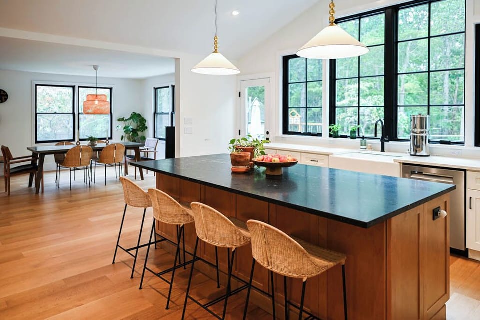 Oversized kitchen island is perfect for cooking together as a family.