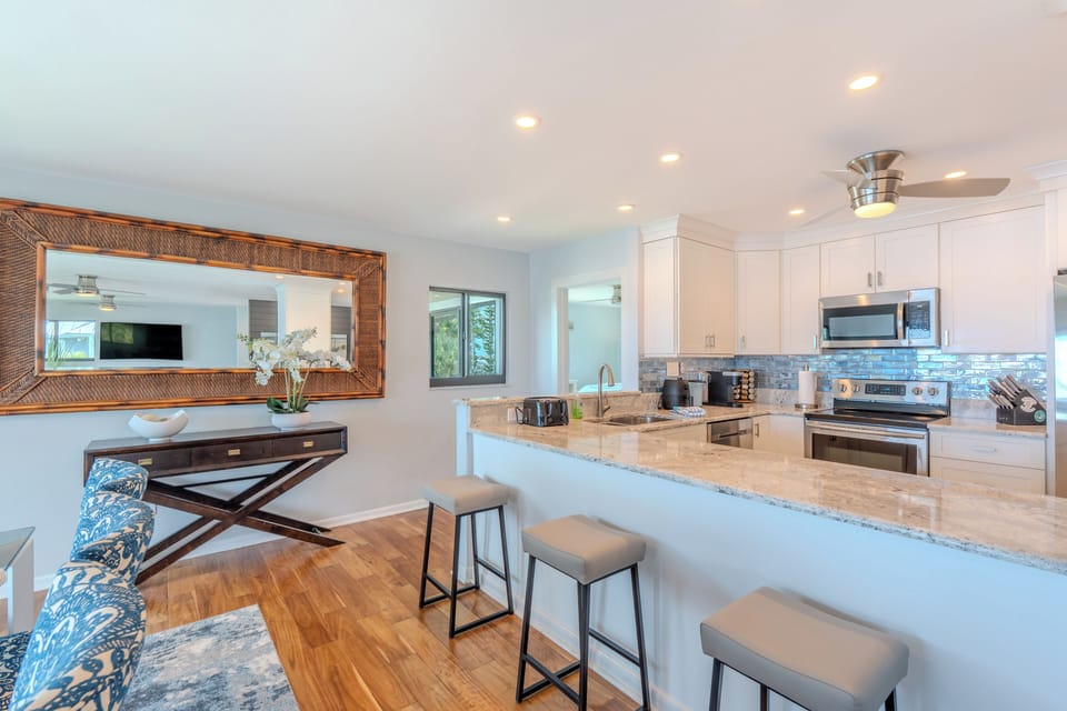 Breakfast bar seating options.