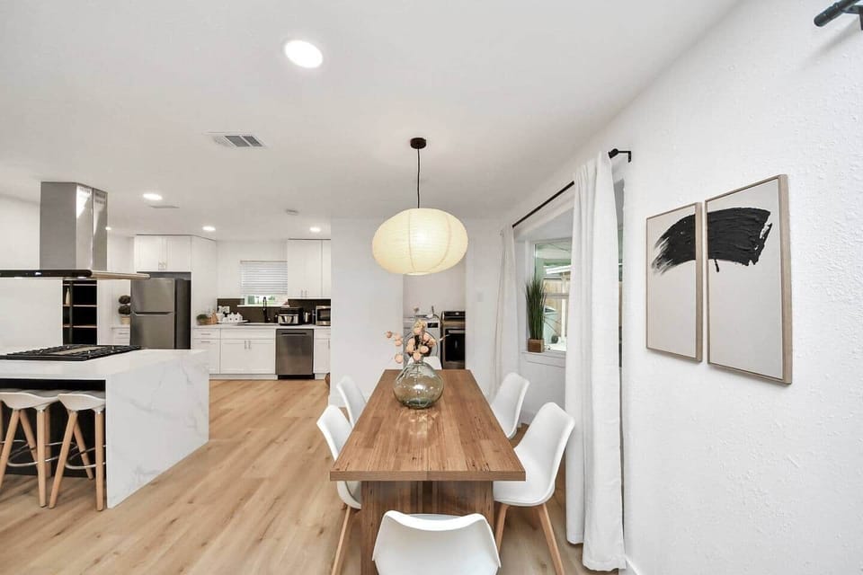 Dining view from kitchen – open, fresh, and functional