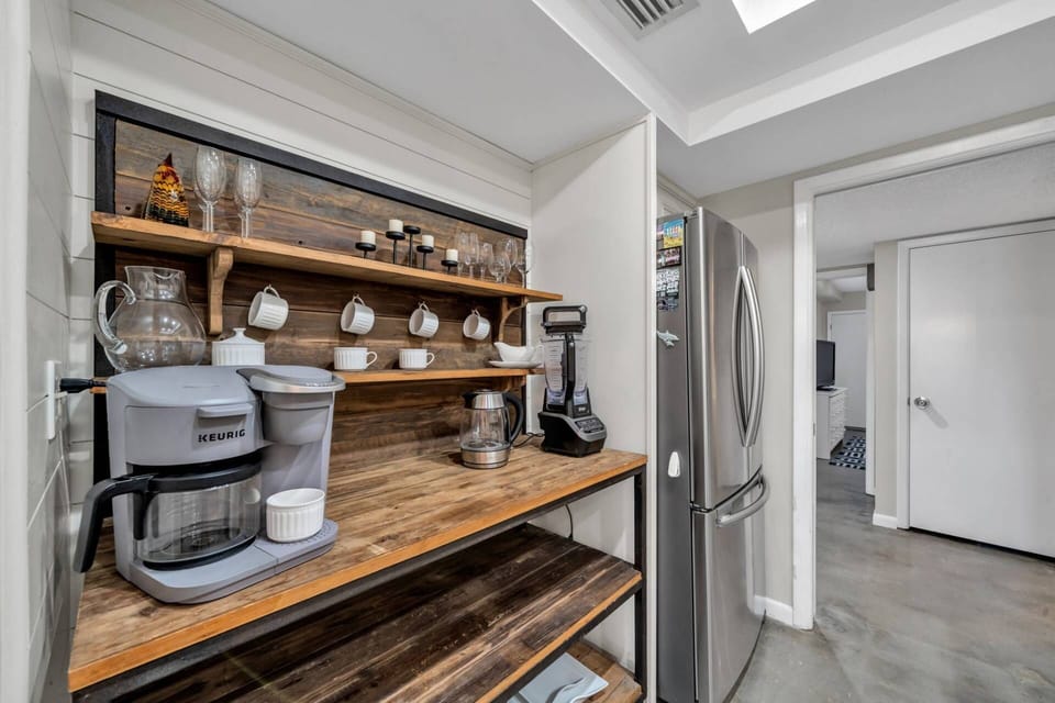 Coffee & beverage station for slow mornings – convenient setup with extra counter space and storage.