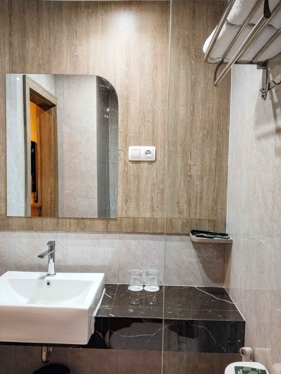 Shower, hair dryer, soap, shampoo