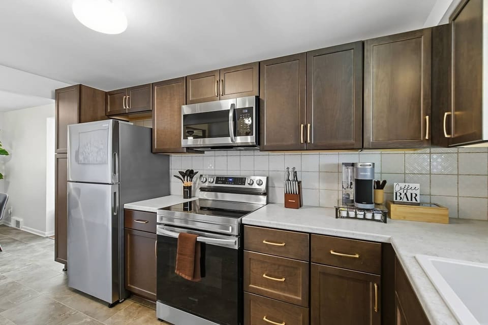 Coffee bar ready for your mornings — coffee or tea with sweeteners, your choice. 
