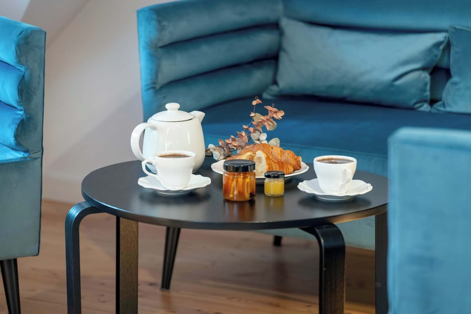 Close-up of coffee table with tea and coffee making facilities.