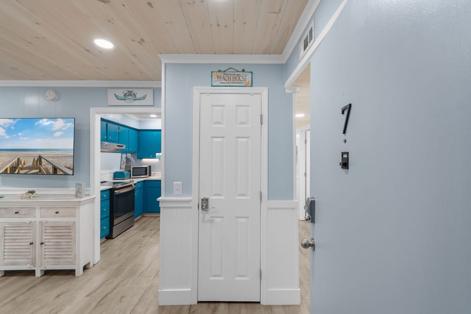 Enjoy your beach-themed retreat with calming coastal colors and modern conveniences throughout your stay.