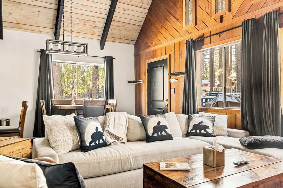 Hideaway A-Frame | Living area | 55-inch Smart TV with digital channels, fireplace, pay movies
