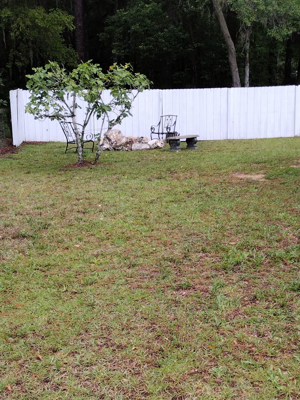 fenced, outdoor space, relaxing area for small outdoor fires