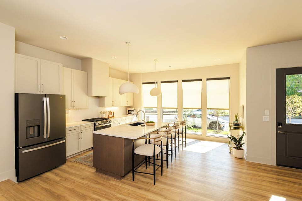 Light- filled, modern kitchen perfect for entertaining and gathering