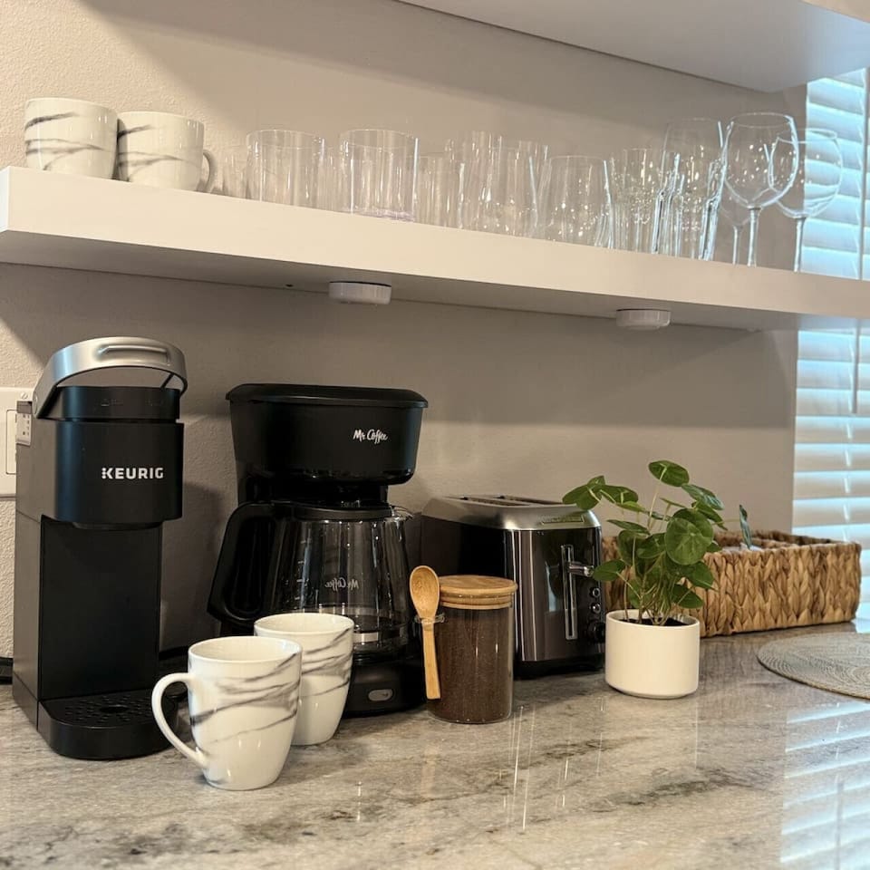 Coffee maker and essentials ready for your stay