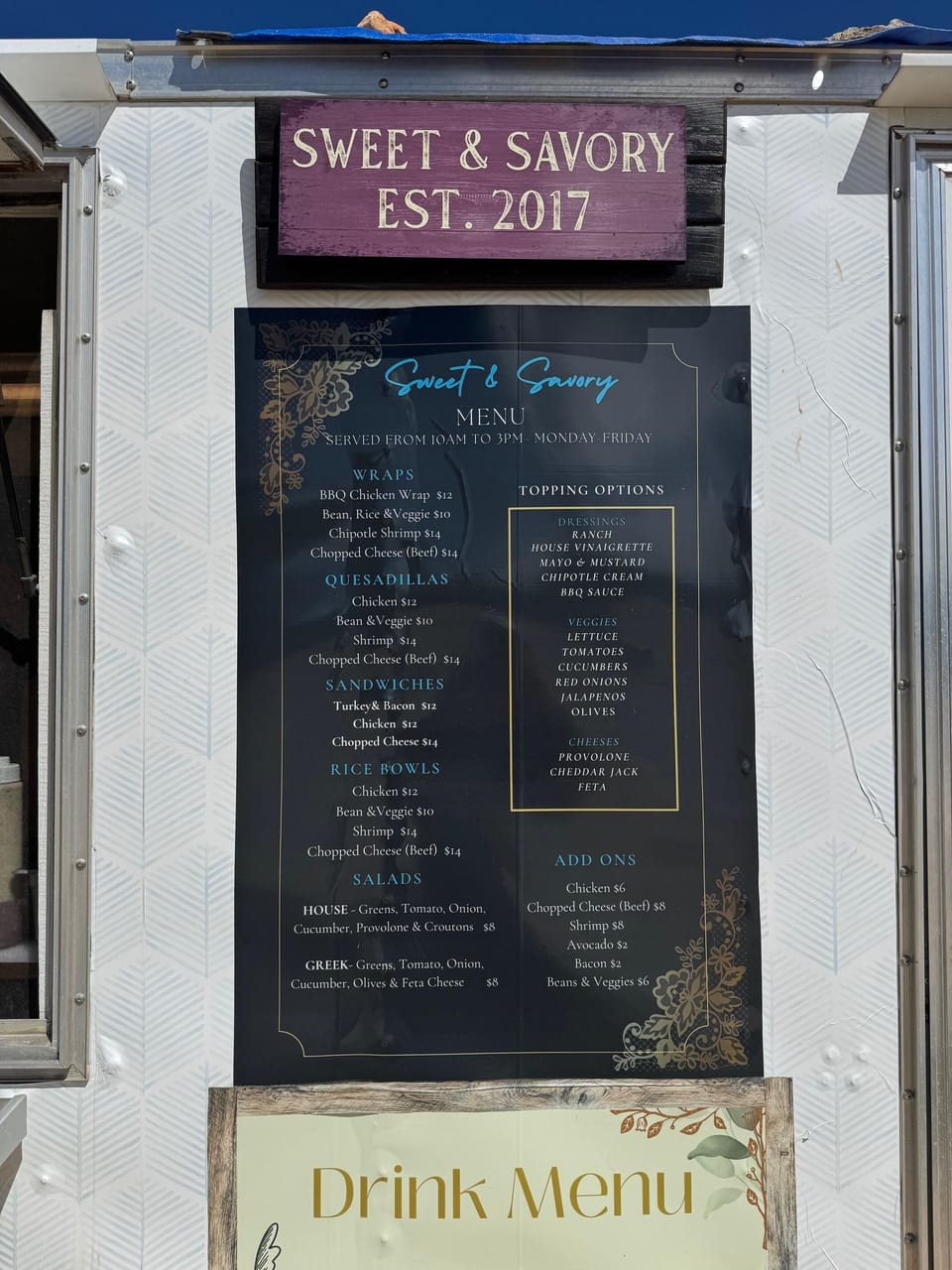 Sweet and Savory menu.