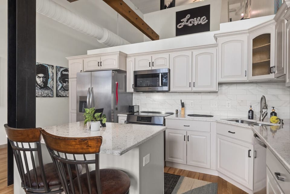 Kitchen with island for extra dining space