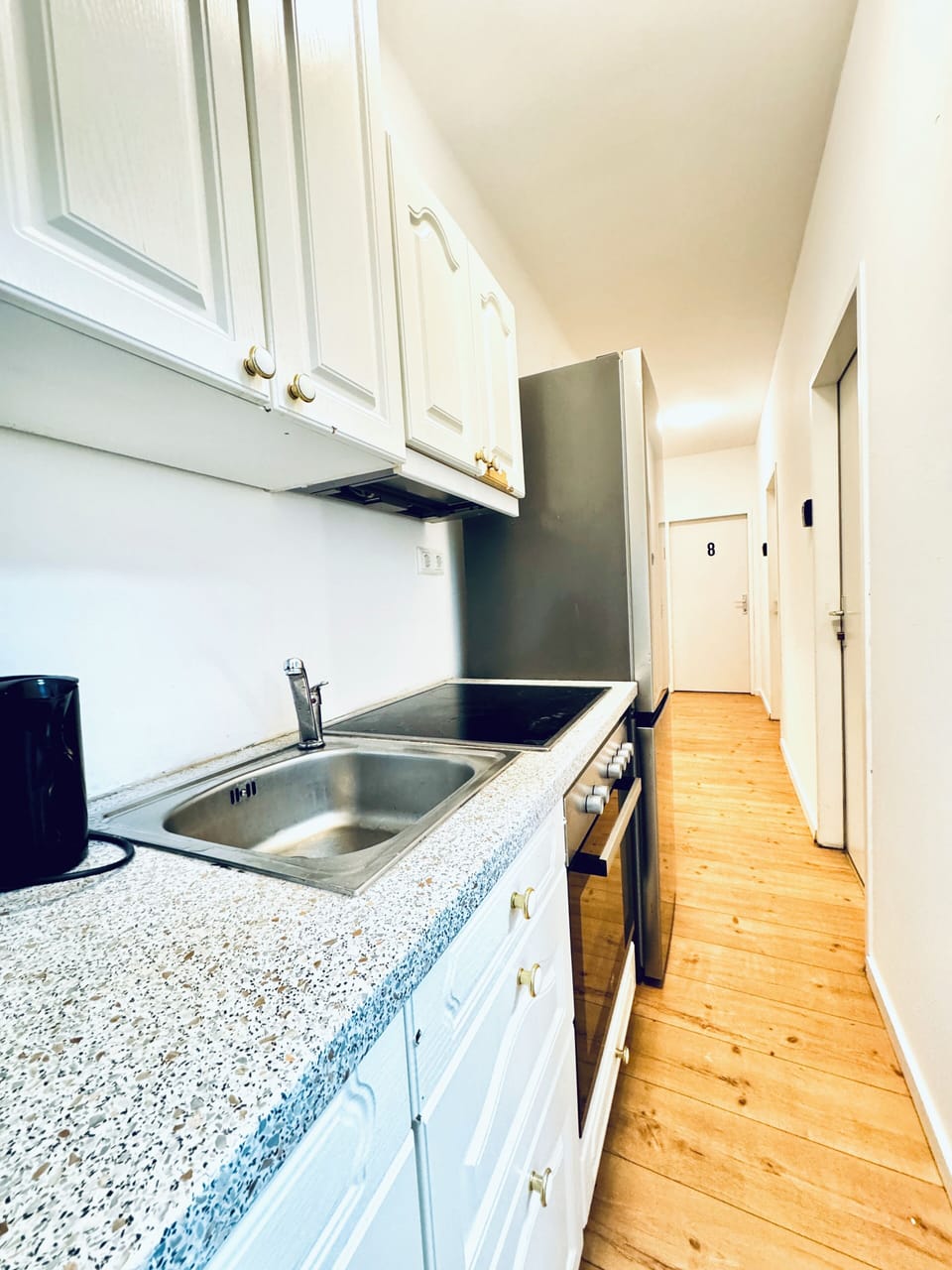 Basic Apartment | Private kitchen | Fridge, microwave, stovetop, cookware/dishes/utensils