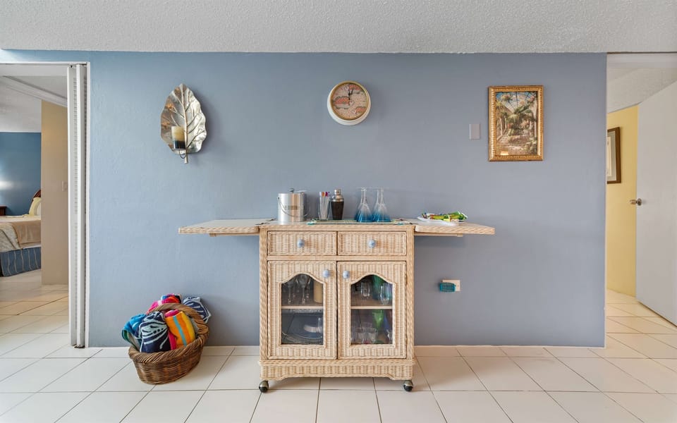 Mini bar and beach towels