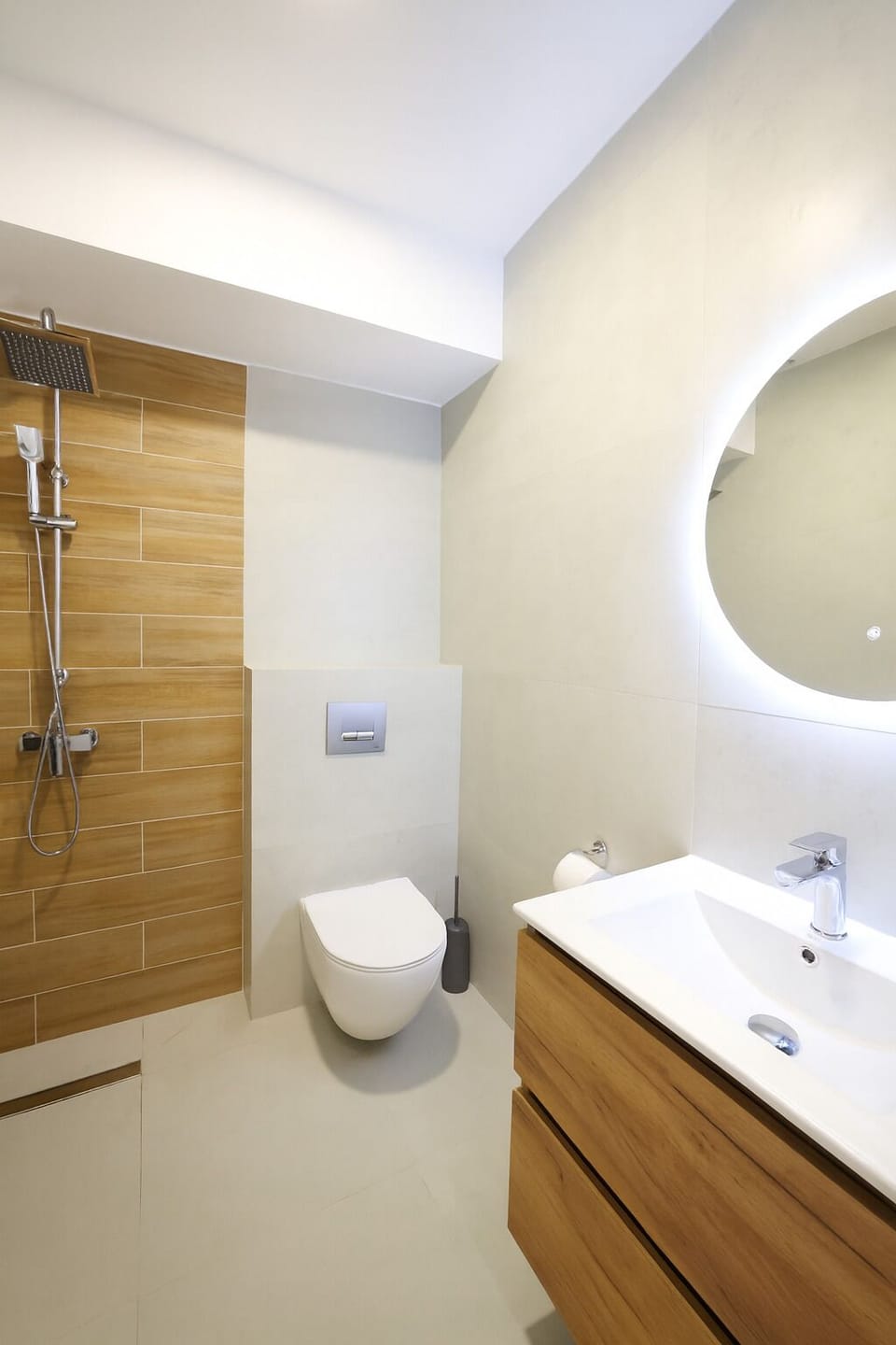 Shower, hair dryer, slippers, towels