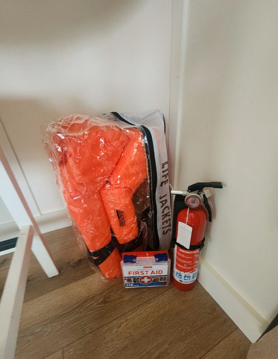 Life vests, fire extinguisher, first-aid 