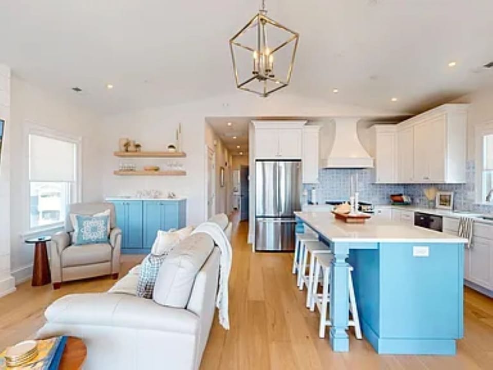 View of the living room area and kitchen
