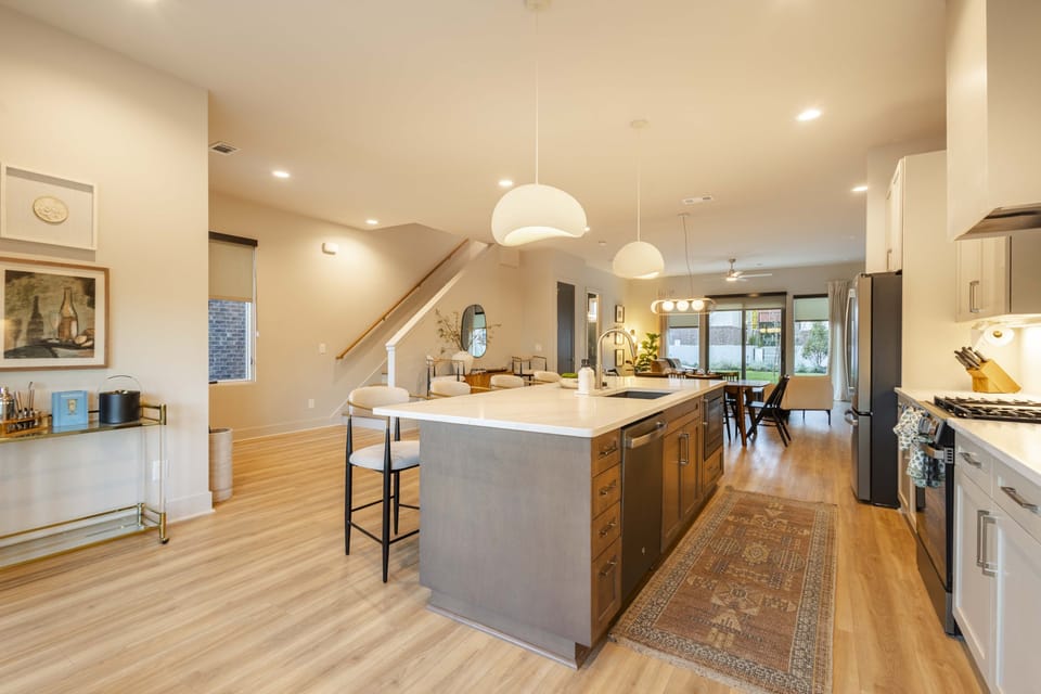 Gourmet kitchen with oversized island and bar seating