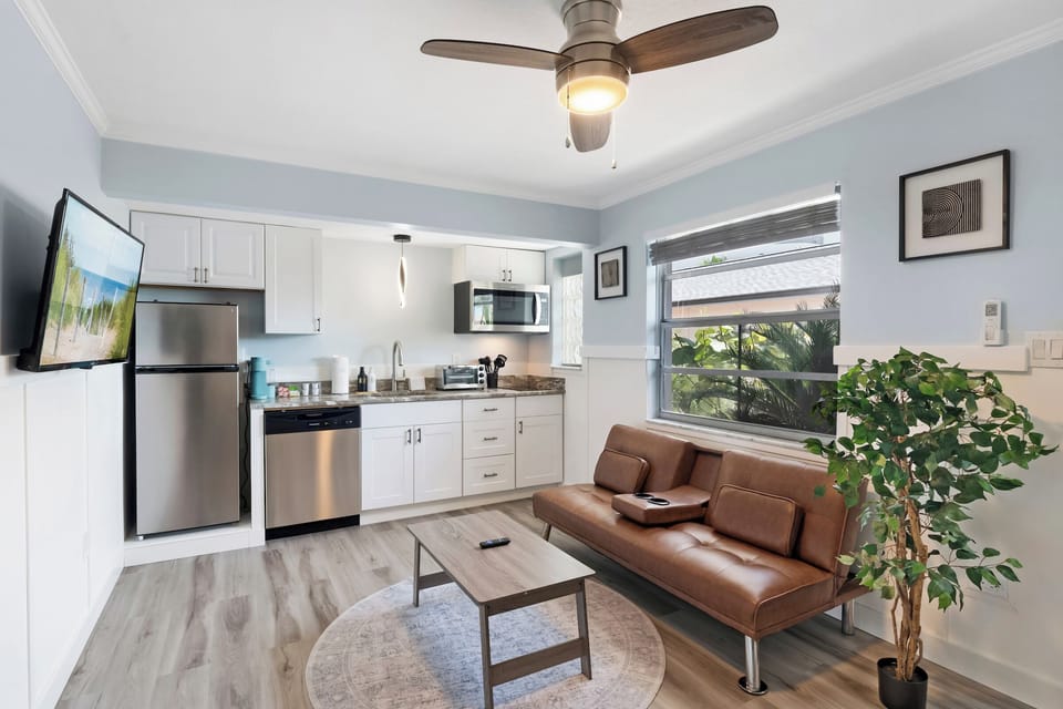 Unwind between adventures with a snack or a show on the 43” Smart TV.