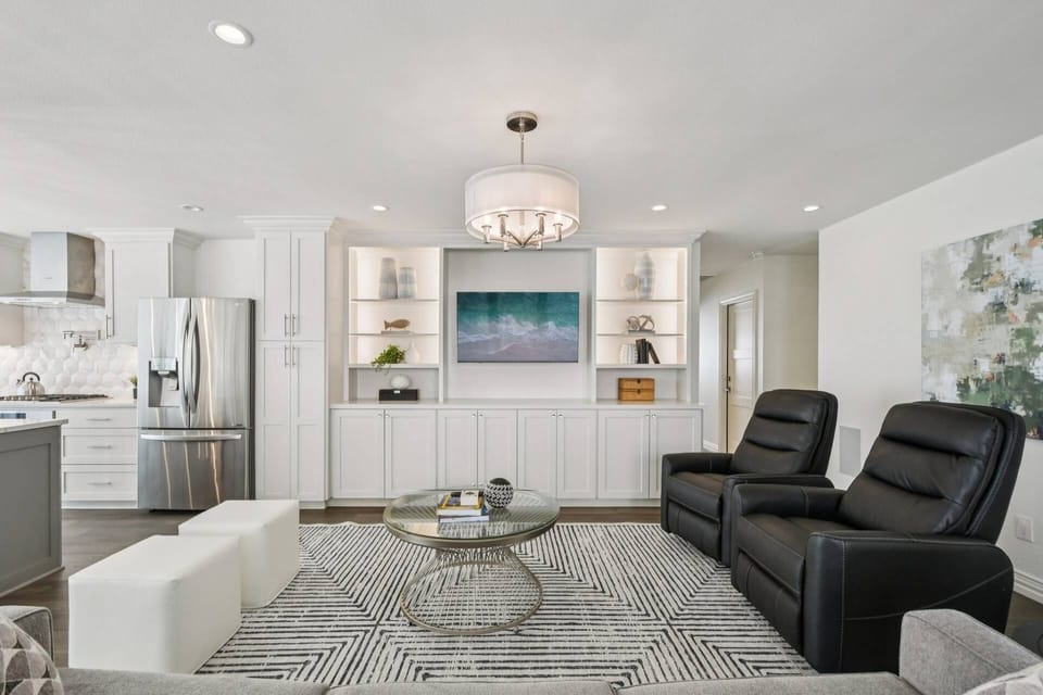 Open concept living room with smart TV