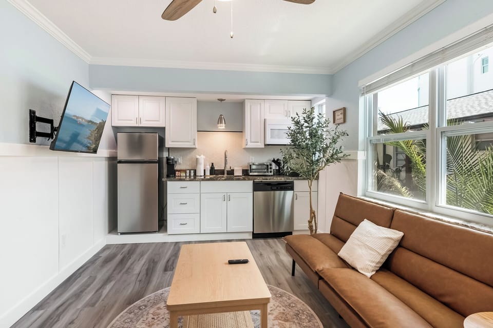 Bright, modern space with 43" TV—ideal for unwinding after beach fun.