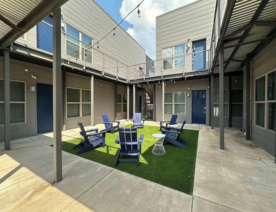 shared courtyard available for guests to utilize during their stay