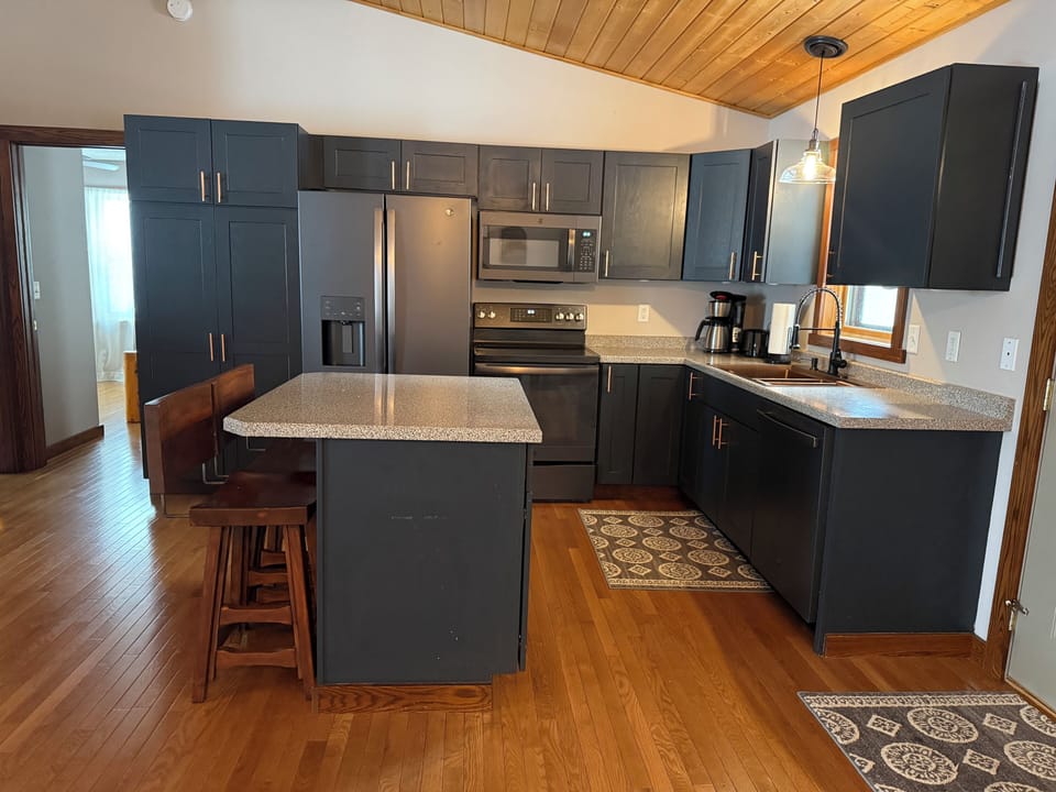 Fully stocked kitchen.
