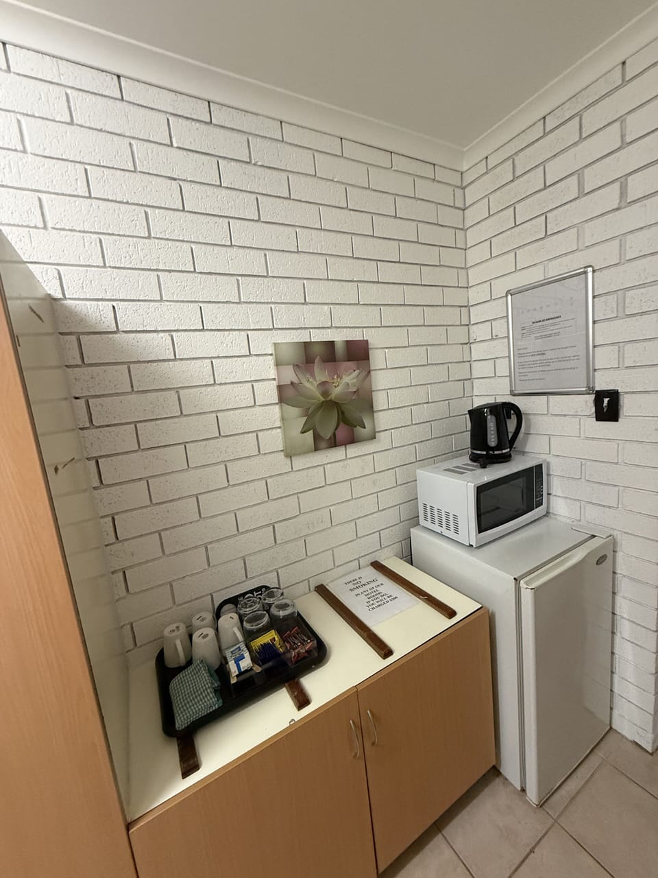Mini-fridge, microwave