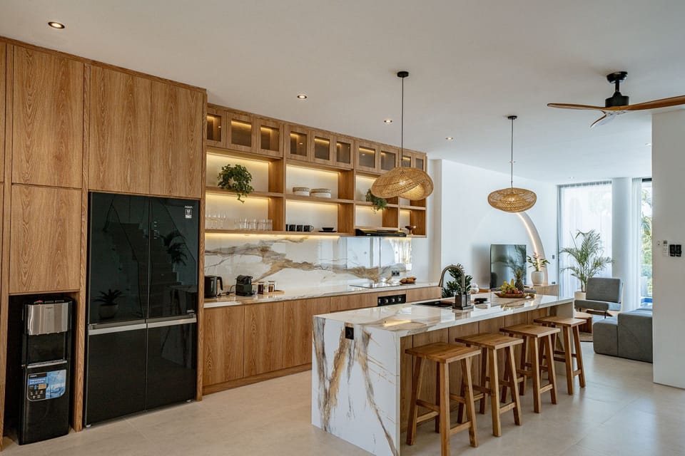 Luxury Villa, 3 Bedrooms, Pool View | Private kitchen | Fridge, microwave, oven, stovetop