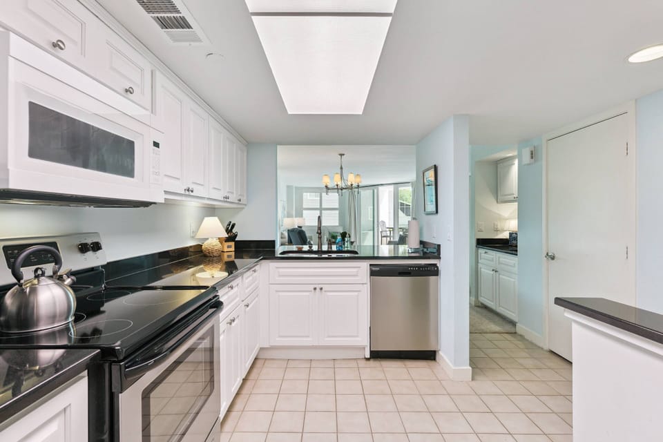 Enjoy your well stocked kitchen with full refrigerator/freezer, oven/stove-top, microwave and dishwasher.