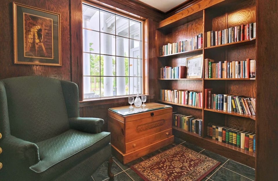 Unwind with a good book in this cozy nook.