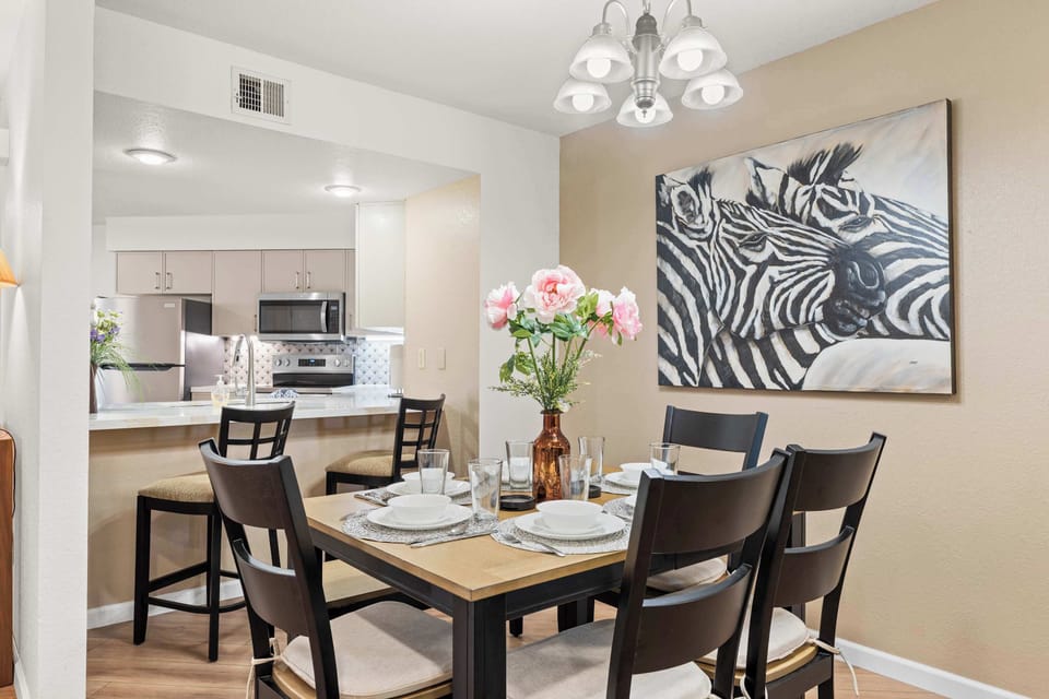 Gather, eat, and connect in the dining area next to kitchen and living room