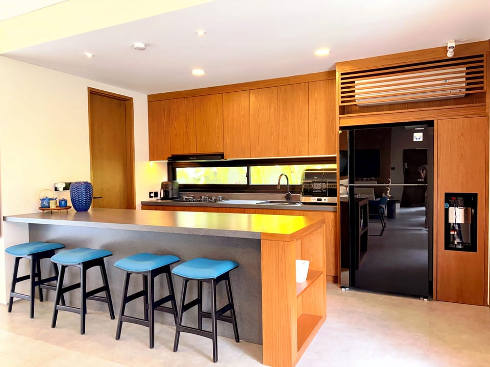 Family Villa, Kitchen, Pool View | Private kitchen | Full-size fridge, microwave, oven, cookware/dishes/utensils