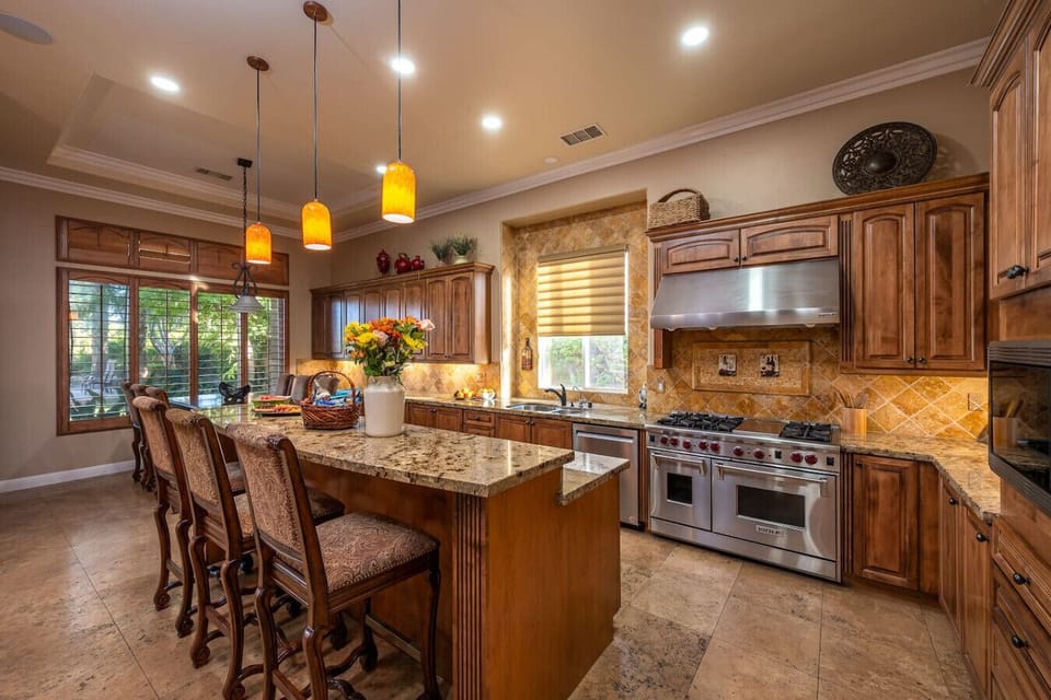 Fully stocked kitchen with double range