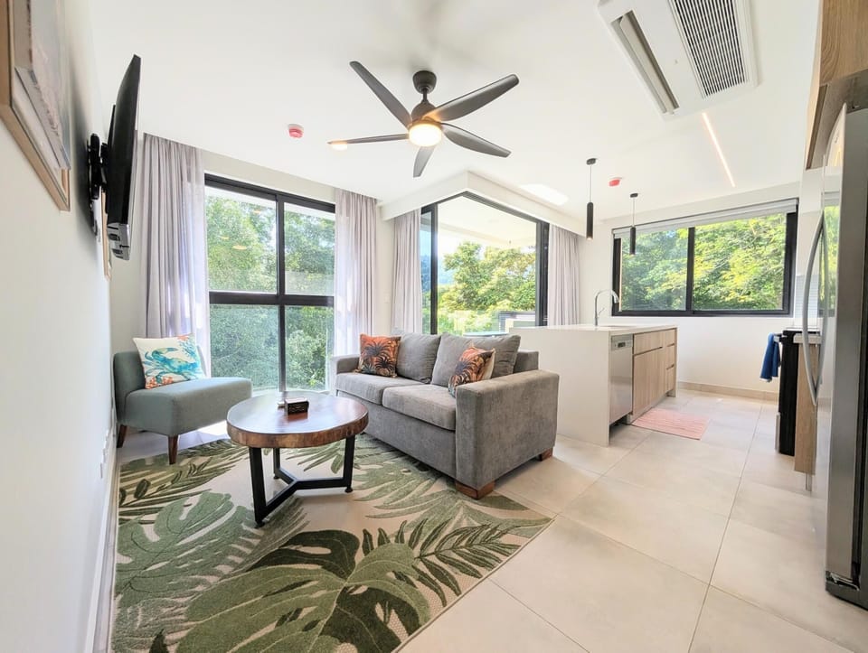 Living room with views to the rainforest