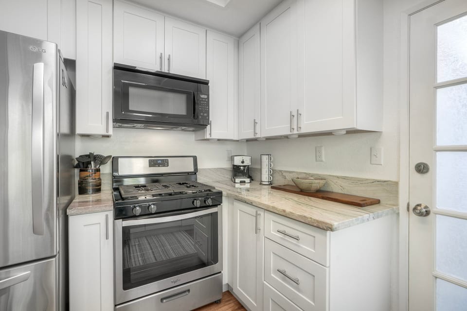 Fully equipped kitchen with stainless steel appliances