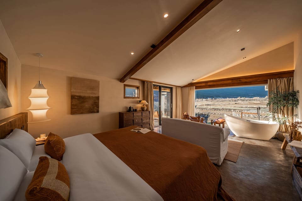 Premier Double Room, Patio, Hill View | Premium bedding, laptop workspace, blackout drapes, soundproofing
