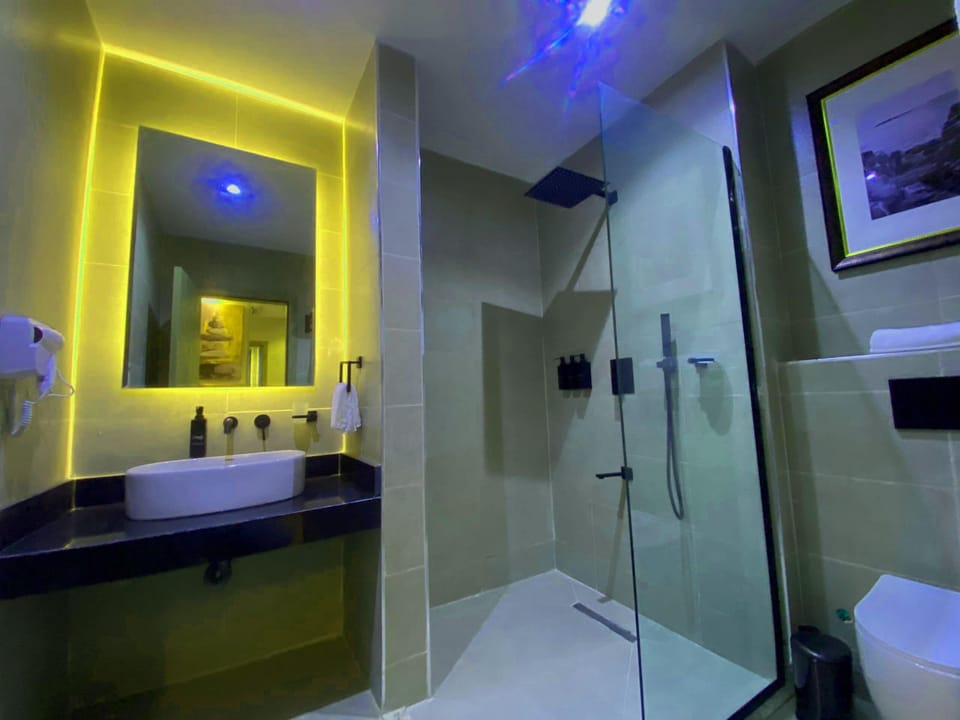 Executive Suite | Bathroom | Shower, hair dryer, bathrobes, slippers