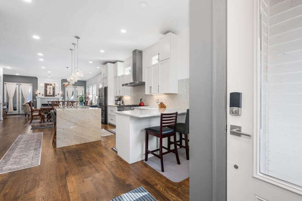 Bright open-concept kitchen + living space