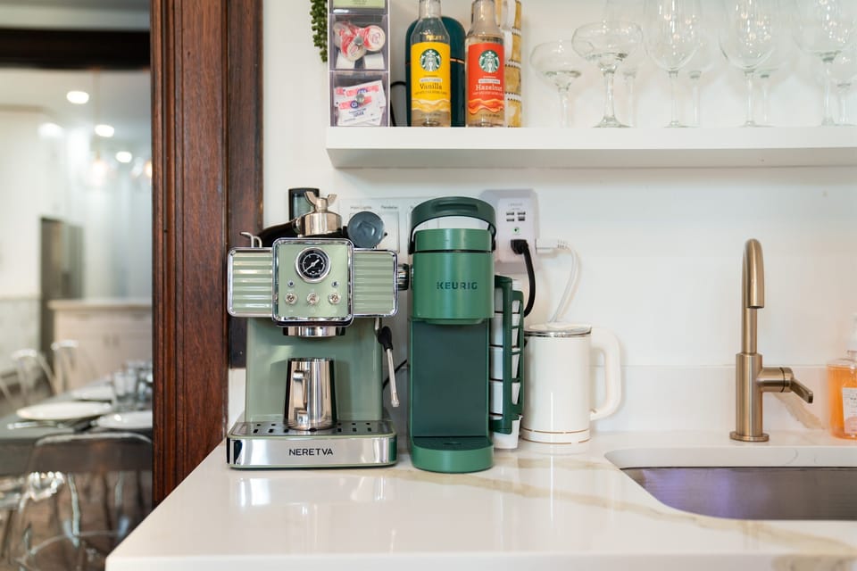 Prepare a tasty coffee or cocktail in the wetbar in the living room