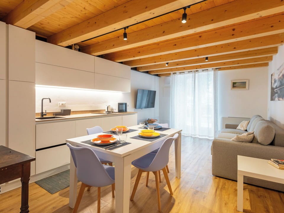 Interior Design, Flooring, Wood, Furniture, Floor, Ceiling, Kitchen, Room, Countertop, Wood Flooring