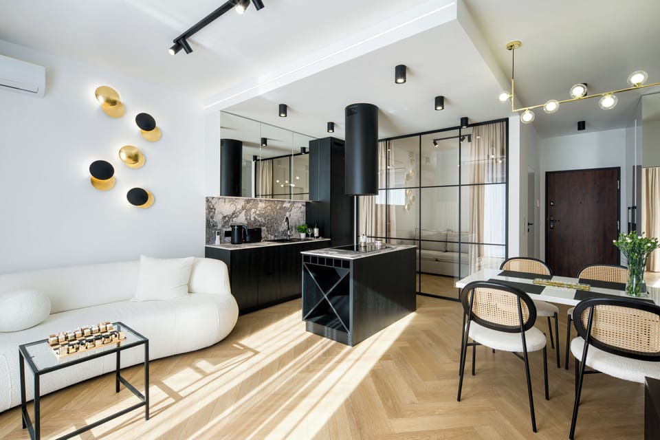 living room, kitchen
