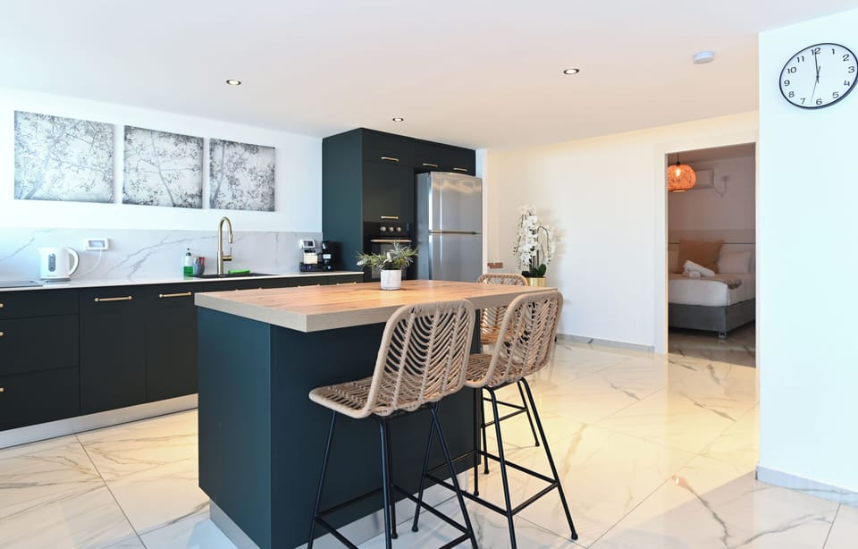 Full-size fridge, microwave, oven, stovetop