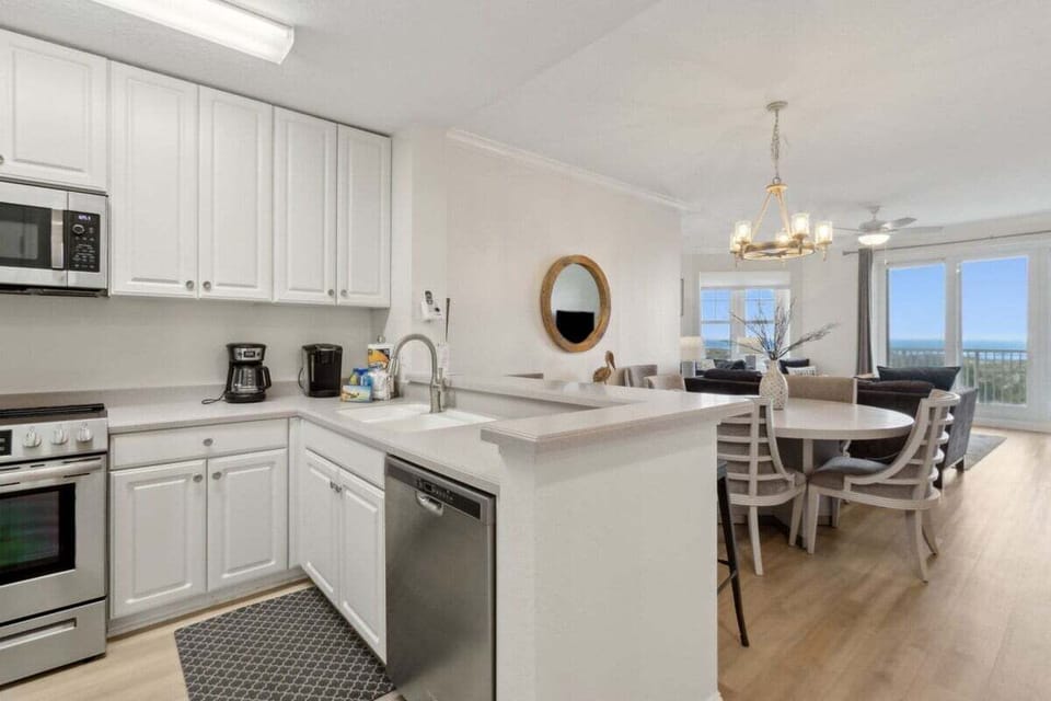 Bright, ocean-view kitchen — fully equipped for your island getaway