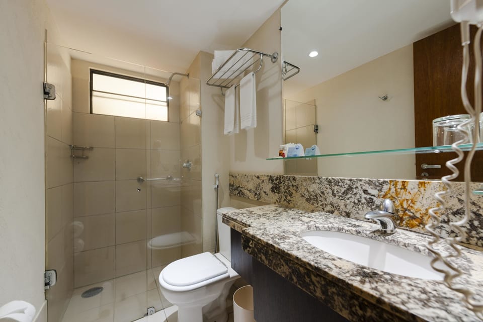 Shower, towels, toilet paper