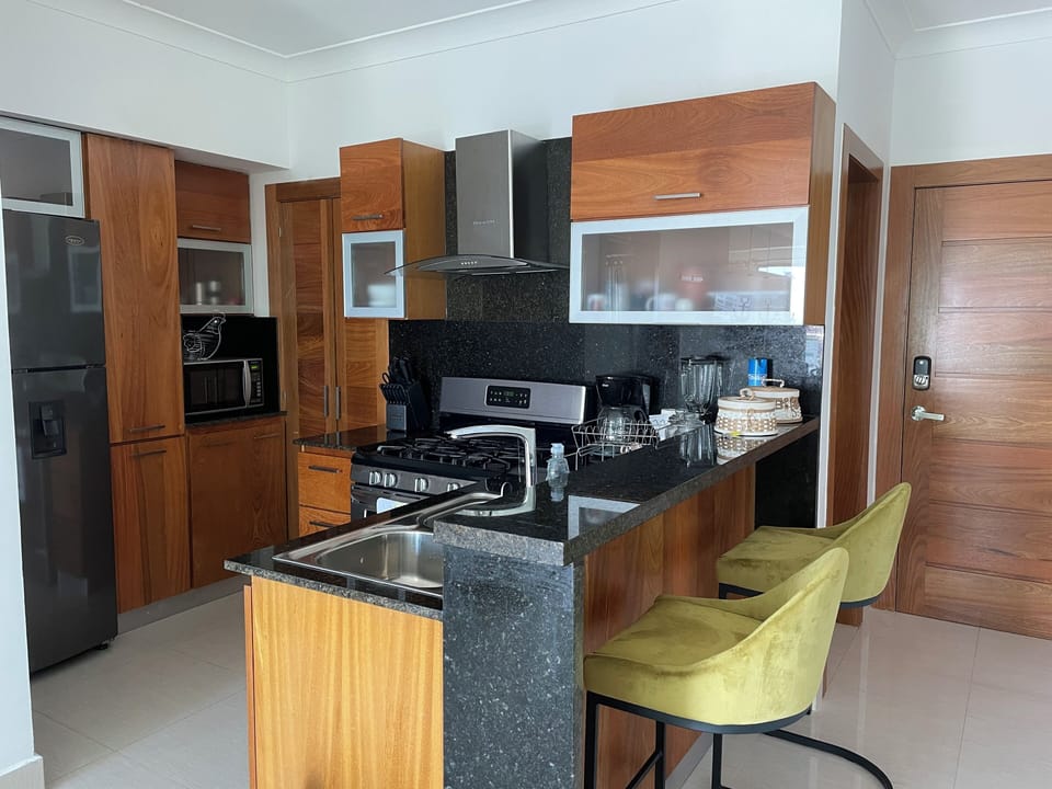 Deluxe Apartment, Balcony, City View | Private kitchen | Microwave, oven, stovetop, electric kettle
