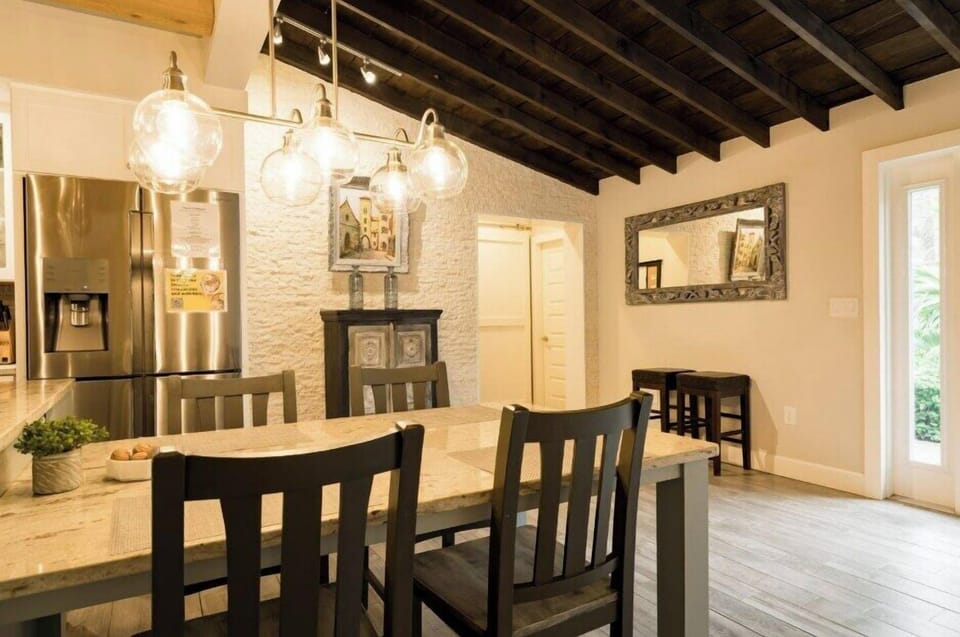 This spacious dining table seats 6