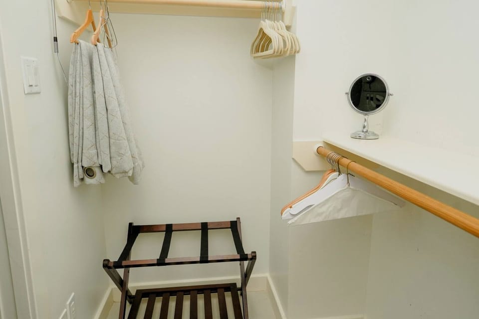 Portable heater, fan, steamer, and iron available for your comfort. 