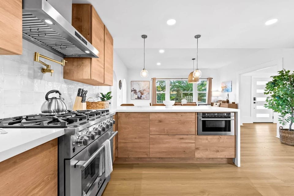 Ocean beach Kitchen with water views