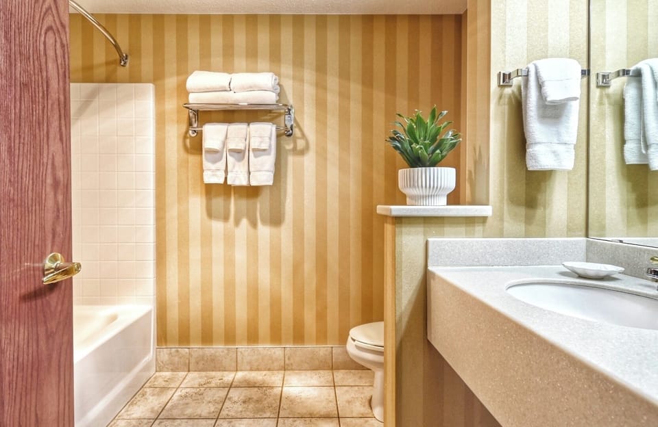 Refresh easily in a spotless bath with fluffy towels.