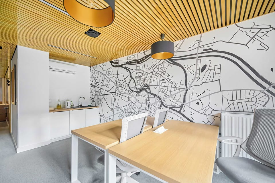 The coworking space is available in the common area.