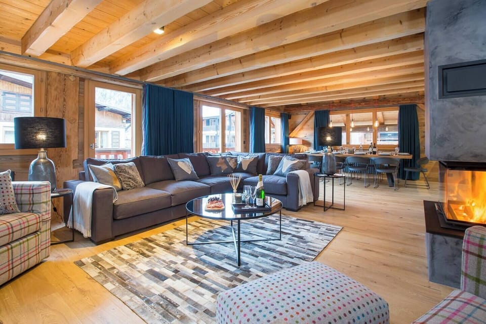 Open plan living area with fire